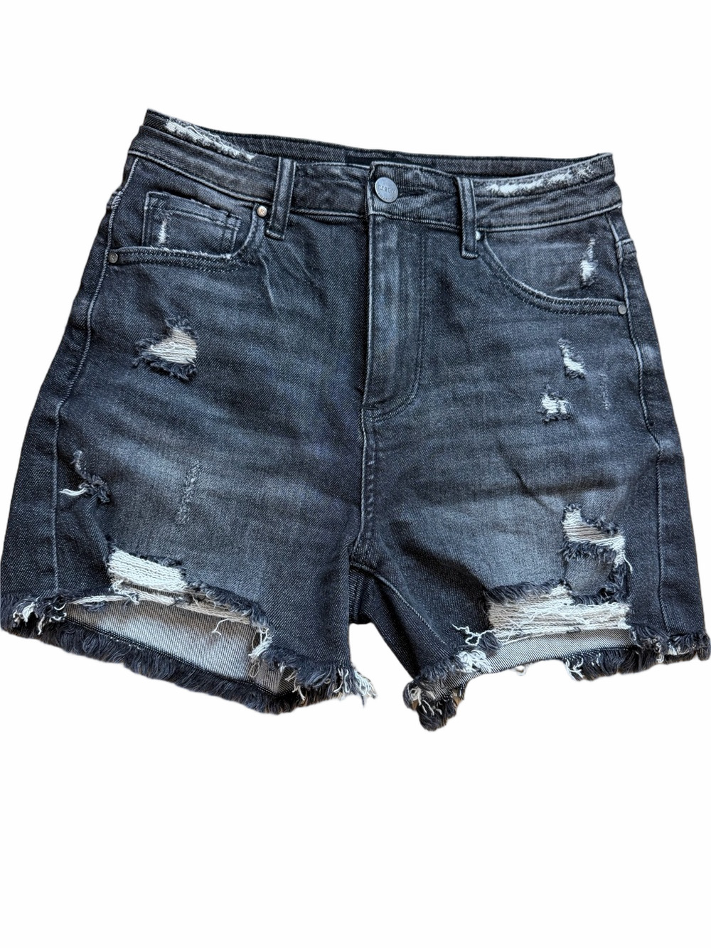 Risen Womens Black Raw Hem Distressed Jean Shorts Size Small
